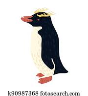 Penguin macaroni isolated on white background. Cute bird from arctic hand drawn style. Beautiful cartoon character with