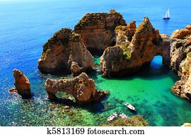 penhascos, em, algarve, costa, em, portugal