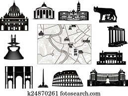 rome., schwarzweiss, landkarte, und, hallmarks rome., schwarzweiss, landkarte, und, hallmarks