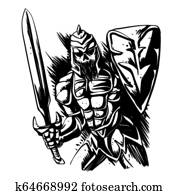Skeleton knight illustration black and white Skeleton knight illustration black and white