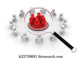 התמקד, group., אנשים, עם, מאגניפיינגגלאס