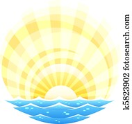 abstract landscape with sea waves and rising sun abstract landscape with sea waves and rising sun