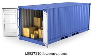 Blue opened container with carton boxes inside Blue opened container with carton boxes inside