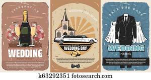 ceremonia casamiento, invitaciones, o, boda, carteles