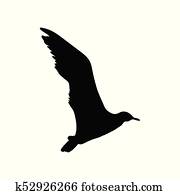 Flying Seagull Bird black silhouette isolated on white background. Vector illustration