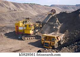 grande, amarela, caminhão mineração