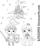 mittelalterlich, ritter, und, prinzessin, farbe mittelalterlich, ritter, und, prinzessin, farbe
