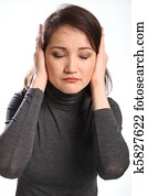 žena, s, hands over ears