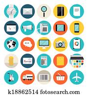 e-commerce, a, nakupovanie, plytký, icons