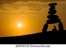 Face huge stress, meditation under sunset Face huge stress, meditation under sunset