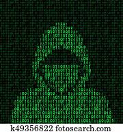 hacker on binary code background hacker on binary code background