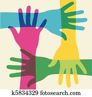 Multicolored teamwork hands