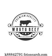 ראטרו, בציר, בקר, /, אנגאס, /, בקר, סמל, כנה, לוגו, עצב, וקטור