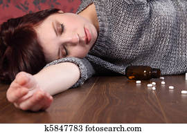 adolescente, mulher, suicídio, vítima, overdose, ligado, pílulas