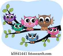 colorful owl family