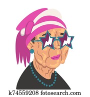 Fashion Senior Woman, Old Lady Character Wearing Trendy Clothes and Sunglasses Vector Illustration Fashion Senior Woman, Old Lady Character Wearing Trendy Clothes and Sunglasses Vector Illustration