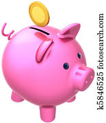 Piggy bank with a coin over it