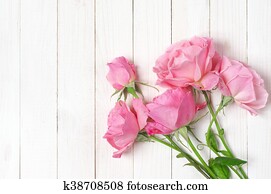Pink roses on wood