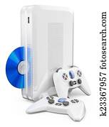 3D white game console with gamepad