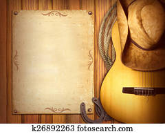 American Country music poster. Wood background with guitar American Country music poster. Wood background with guitar