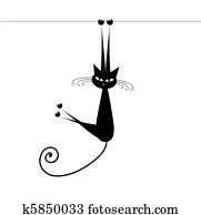 engraçado, gato, silueta, pretas, para, seu, desenho