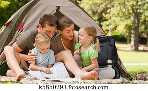 Family camping in the park