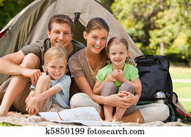 Family camping in the park