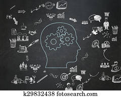 Finance concept: Head With Gears on School Board background
