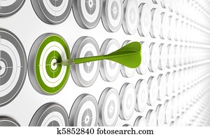 green target hitted by a green dart with many other grey targets around green target hitted by a green dart with many other grey targets around