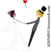 interracial, boda, baile