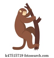 Macaque is climbing up on a tree icon isolated