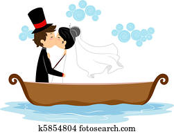 Newlyweds Kissing in a Boat Newlyweds Kissing in a Boat