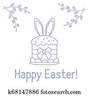 pasen, taart, bunny oren, wilg, branches., lineair