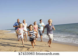 portrait, de, trois famille génération, sur, vacances plage