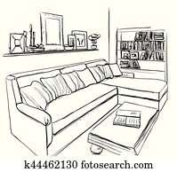 Room interior sketch. Hand drawn sofa and furniture. Room interior sketch. Hand drawn sofa and furniture.