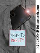 schreibende, merkzettel, ausstellung, wohin, investieren, question., geschaefts, foto, showcasing, fragen, über, wohin, stellen, geld, in, finanziell, schemas, oder, anteile, klein, geldbörse, innenseite, trouser, front, tasche, bei, aufzeichnung, paper.