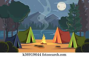 Vector flat cartoon camping Vector flat cartoon camping