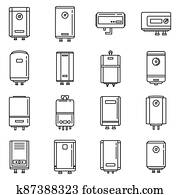 Water boiler icons set, outline style Water boiler icons set, outline style