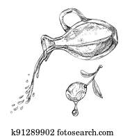 לשפוך, שמן זית, של, a, בקבוק של כוס, רשום, דוגמה