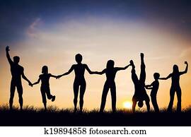 שמח, קבץ, של, people,, friends,, משפחה, together,, בעל כיף