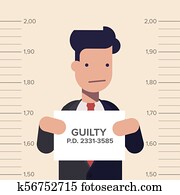 捕えられた, 有罪である, ビジネスマン, ∥あるいは∥, マネージャー, ∥で∥, id, サイン, 上に, 彼の, 手。, 概念, 不正直, business., 平ら, ベクトル, イラスト, 中に, 漫画, style.