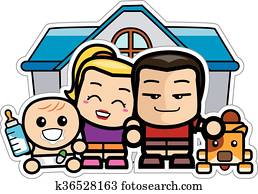 Cute Chibi Family with Dog Cute Chibi Family with Dog