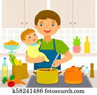 man with baby in the kitchen man with baby in the kitchen