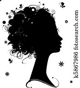 Menina flor, perfil, com, um, borboleta Clipart | k6139915 | Fotosearch