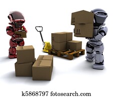 robot, hos, forsendelse, bokse