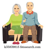 romantický, elderly couple, miesto, zakoncenie dohromady, prostredníctvom, jeden, diván