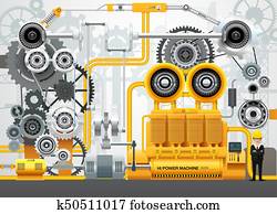 מכונות תעשיתיות, מפעל, להנדס, ציוד של בניה, וקטור, דוגמה