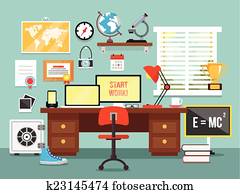 arbeitsplatz, in, zimmer