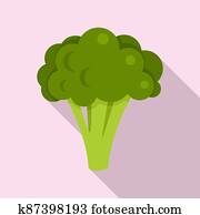 Broccoli cabbage icon, flat style Broccoli cabbage icon, flat style