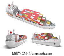 Cargo ship with containers isolated Cargo ship with containers isolated